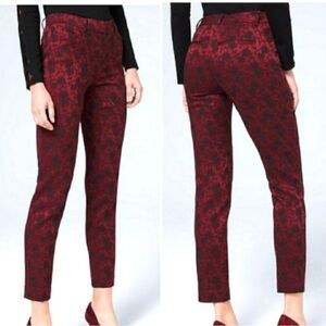 White House Black Market Red and Black Patterned Slim Ankle Pants